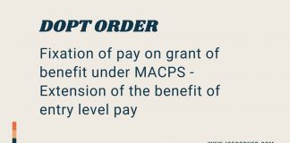 dopt orders on fixation of pay