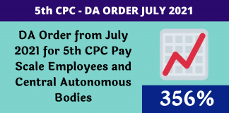 DA Order from July 2021 for 5th CPC Employees